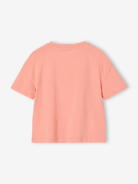 Tee-shirt fille motif poitrine manches courtes abricot+rose bonbon+rouge - vertbaudet enfant 