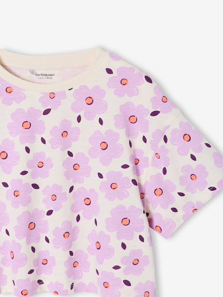Cropped short-sleeved T-shirt for girls beige+ecru+rosy - vertbaudet enfant 