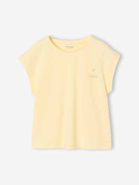 Tee-shirt fille uni fantaisie manches courtes personnalisable écru+jaune pâle+rose bonbon+vert d'eau - vertbaudet enfant 