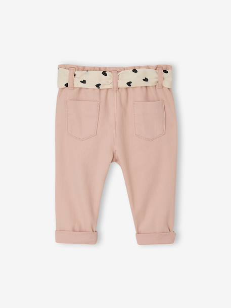 Paperbag Trousers with Belt, for Babies cappuccino+lichen+old rose - vertbaudet enfant 
