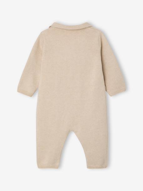 Ensemble bébé combinaison tricot et bandana beige chiné - vertbaudet enfant 