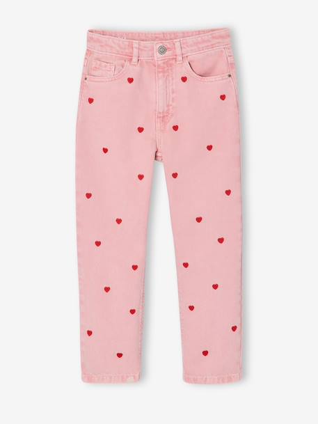 Embroidered girl's mom fit trouser grey green+rosy - vertbaudet enfant 