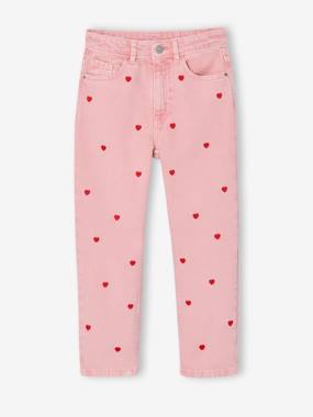 Pantalon mom fille brodé - vertbaudet enfant Fille-Pantalon mom fille brodé