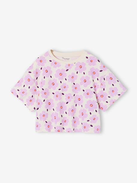 Cropped short-sleeved T-shirt for girls beige+ecru+rosy - vertbaudet enfant 