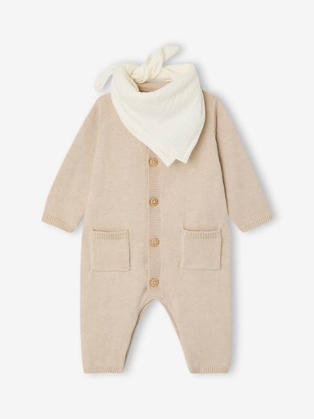 Bandana Bib & Sleepsuit Set for Boys marl beige - vertbaudet enfant 