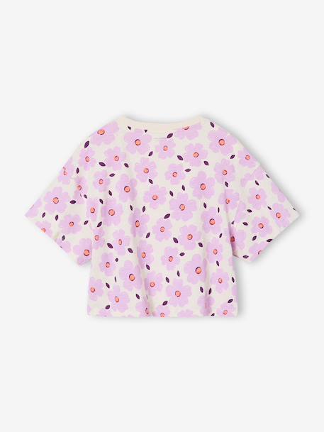 Cropped short-sleeved T-shirt for girls beige+ecru+rosy - vertbaudet enfant 