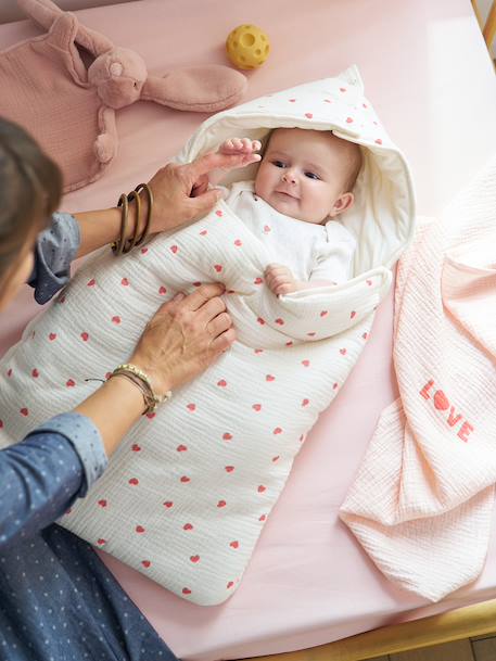 Baby Nest in Cotton Gauze crystal blue+grey blue+printed beige+vanilla+WHITE MEDIUM ALL OVER PRINTED - vertbaudet enfant 
