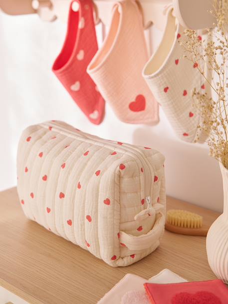 Trousse toilette Mama gaze coton beige imprimé+blanc+écru - vertbaudet enfant 