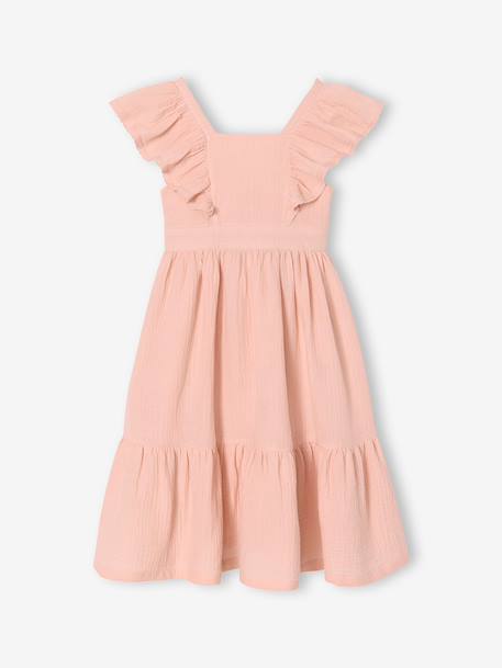 Girl's midi dress in cotton gauze pale pink - vertbaudet enfant 