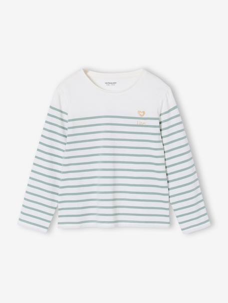 Long Sleeve Striped Top for Girls sage green+striped blue - vertbaudet enfant 