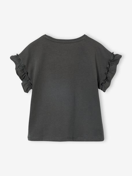 T-Shirt with Iridescent Motif & Short Ruffled Sleeves for Girls anthracite+navy blue+pale pink+pale yellow - vertbaudet enfant 