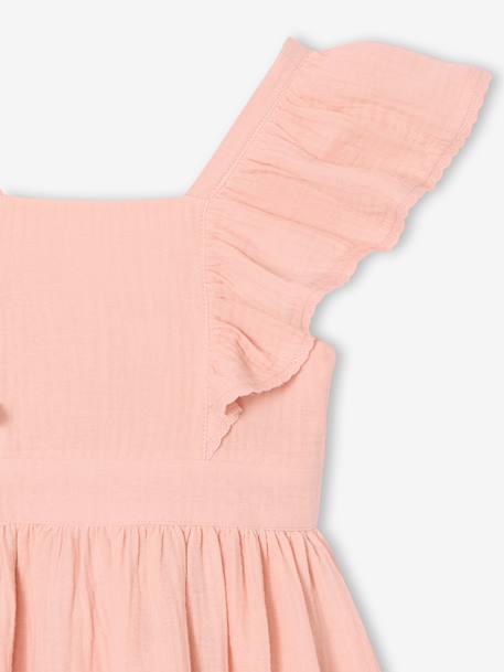 Robe fille mi-longue gaze de coton rose pâle - vertbaudet enfant 