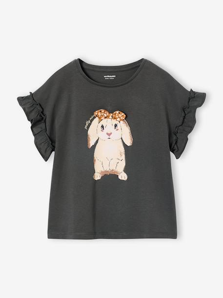T-shirt fille motif fantaisie manches courtes volantées anthracite+jaune pâle+marine+rose pâle - vertbaudet enfant 