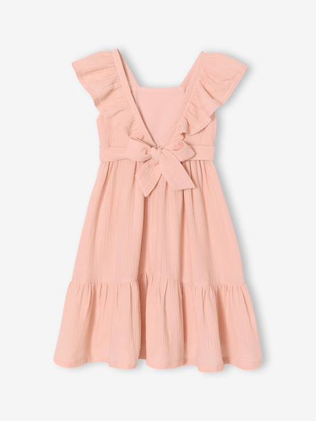 Girl's midi dress in cotton gauze pale pink - vertbaudet enfant 