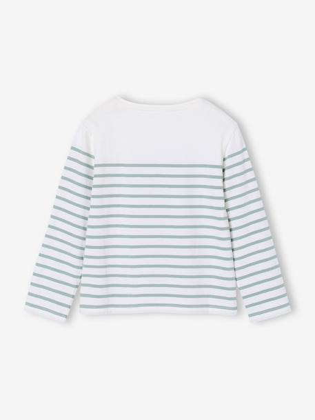 Tee-shirt marinière fille manches longues rayé bleu+vert sauge - vertbaudet enfant 
