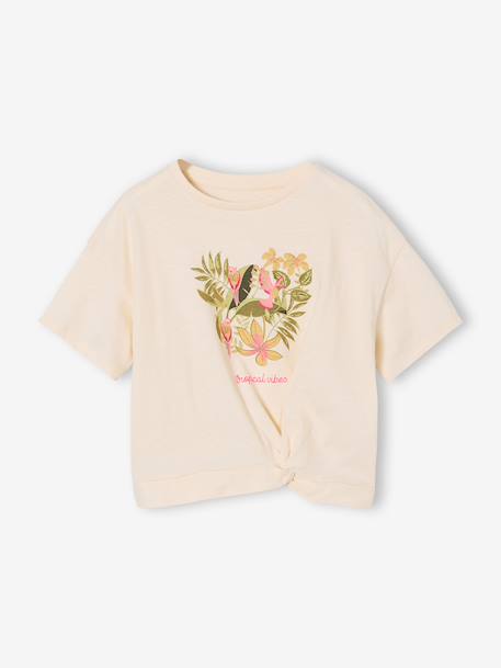 T-shirt manches courtes fille ecru+kaki - vertbaudet enfant 