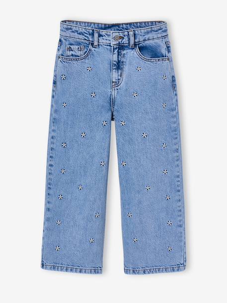 Embroidered Susan wide-leg jeans for girls bleached denim+medium blue - vertbaudet enfant 