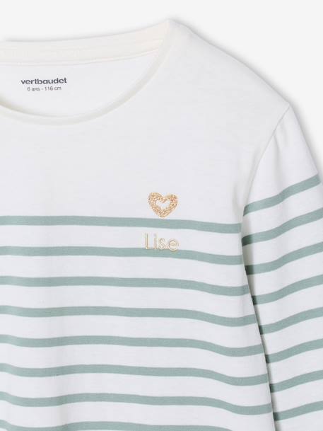 Tee-shirt marinière fille manches longues rayé bleu+vert sauge - vertbaudet enfant 