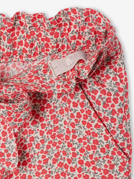 Fluid Cropped Trousers with Floral Print, for Girls emerald green+navy blue+red - vertbaudet enfant 