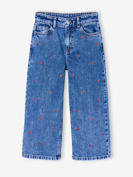 Embroidered Susan wide-leg jeans for girls bleached denim+medium blue - vertbaudet enfant 