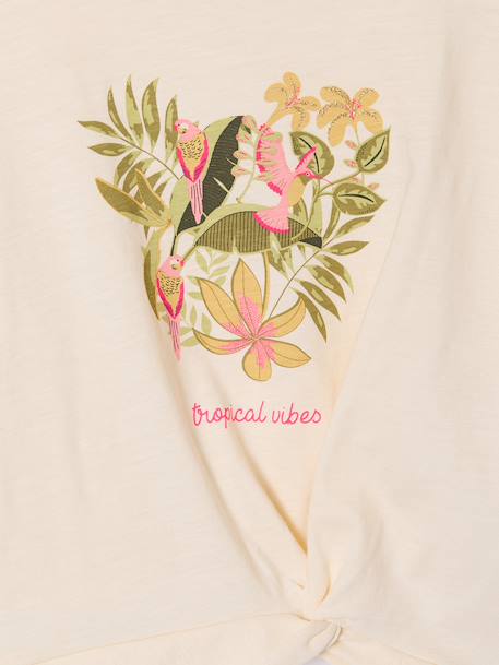 T-shirt manches courtes fille ecru+kaki - vertbaudet enfant 