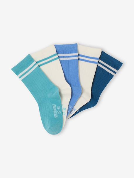 Pack of 5 Pairs of Striped Rib Knit Socks for Boys blue+grey blue+navy blue+sky blue - vertbaudet enfant 