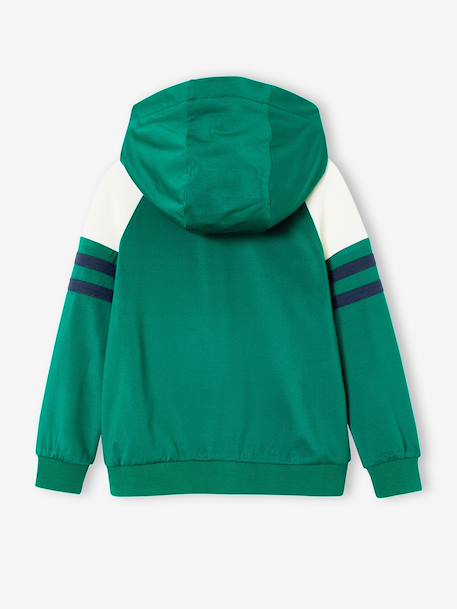 Boys' sporty zip-up hooded sweatshirt with raglan sleeves green+navy blue+pecan nut - vertbaudet enfant 