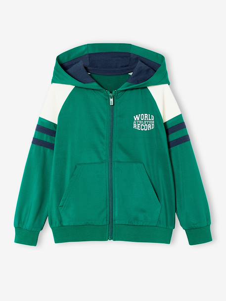 Boys' sporty zip-up hooded sweatshirt with raglan sleeves green+navy blue+pecan nut - vertbaudet enfant 
