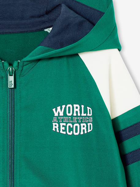 Boys' sporty zip-up hooded sweatshirt with raglan sleeves green+navy blue+pecan nut - vertbaudet enfant 