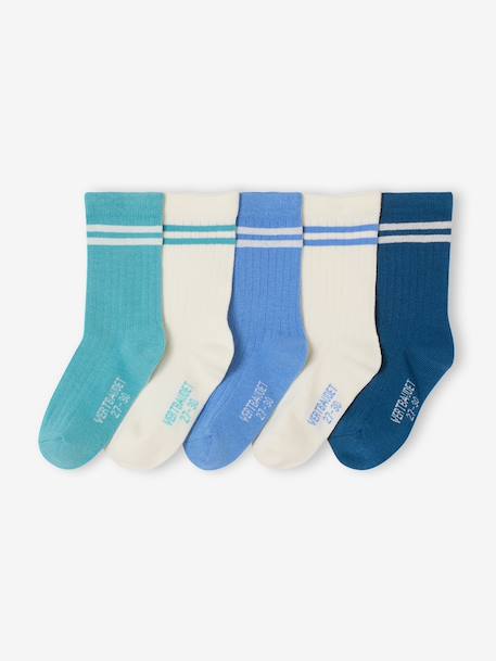 Lot de 5 paires de chaussettes côtelées rayées garçon bleu+bleu ciel+bleu grisé+marine - vertbaudet enfant 