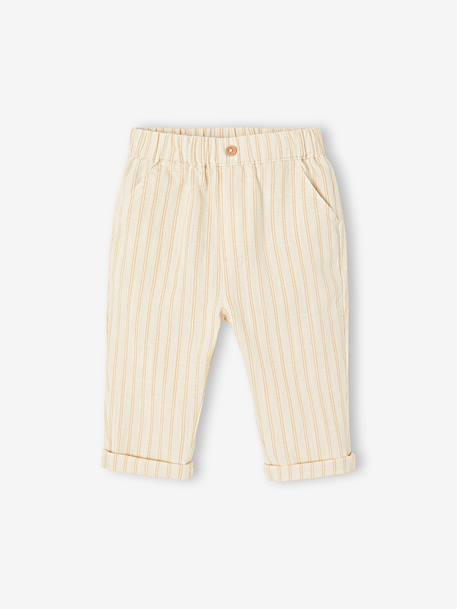 Essential Trousers for Baby Boys striped beige - vertbaudet enfant 