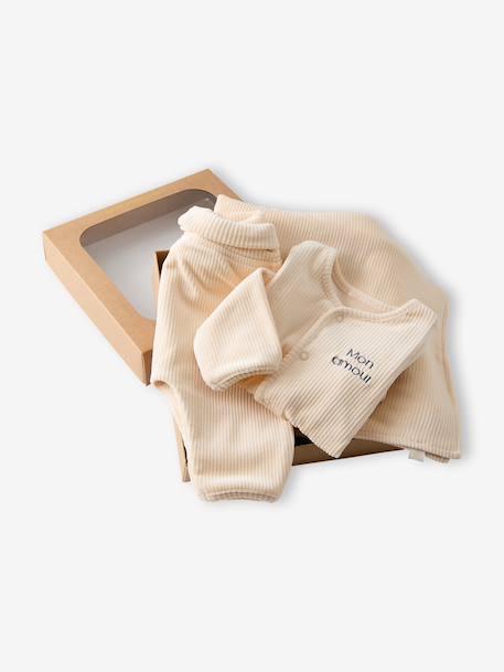 Velour Cardigan & Trouser Set for Newborns vanilla - vertbaudet enfant 