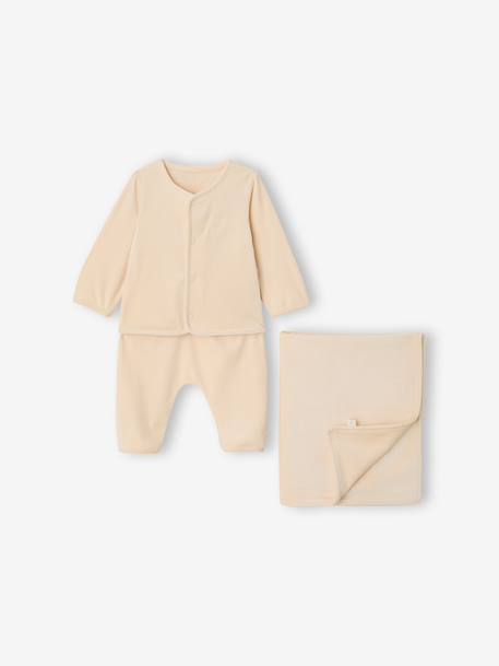 Velour Cardigan & Trouser Set for Newborns vanilla - vertbaudet enfant 