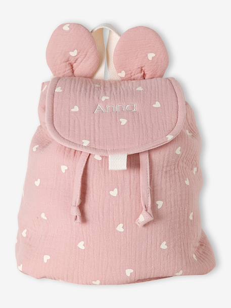Pre-School Backpack in Cotton Gauze, Fun Ears multicoloured+night blue+rose+rosy+sage green+vanilla - vertbaudet enfant 