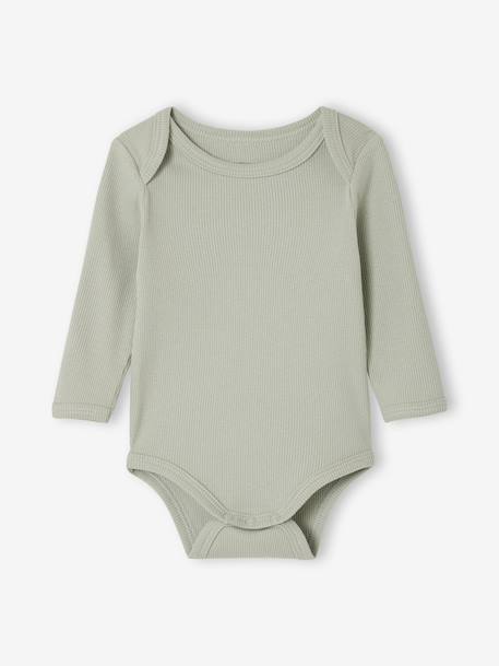 Pack of 3 long-sleeved baby bodysuits sage green - vertbaudet enfant 