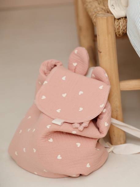 Pre-School Backpack in Cotton Gauze, Fun Ears multicoloured+night blue+rose+rosy+sage green+vanilla - vertbaudet enfant 