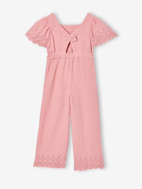 Embroidered Cotton Gauze Jumpsuit blush+sage green - vertbaudet enfant 