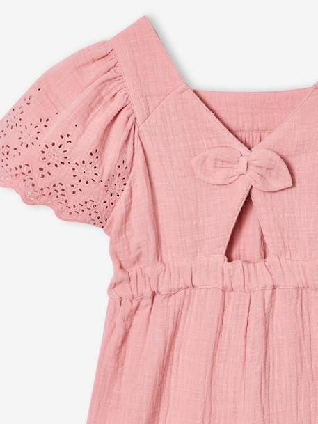 Embroidered Cotton Gauze Jumpsuit blush+sage green - vertbaudet enfant 