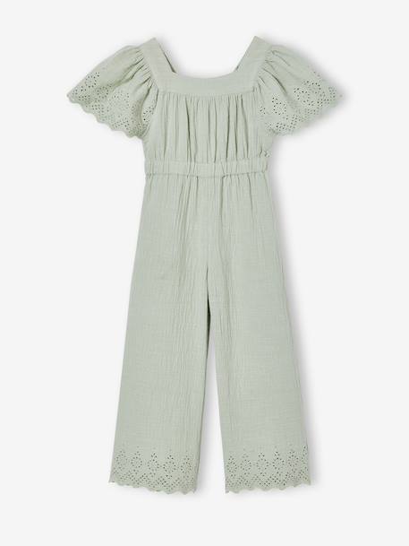 Embroidered Cotton Gauze Jumpsuit blush+sage green - vertbaudet enfant 