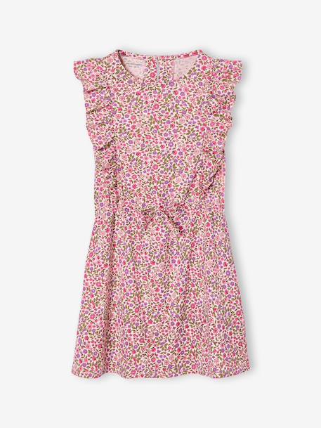 Robe fille imprimée manches volantées blanc imprimé+rose pâle+vert émeraude - vertbaudet enfant 