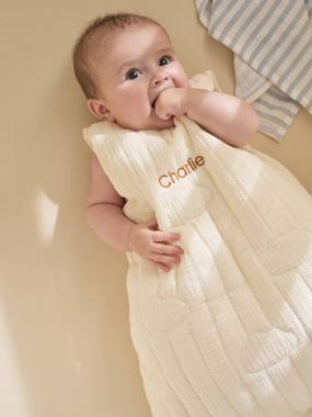 Bedding & Decor-Customisable organic muslin sleeveless baby sleeping bag IN THE CLOUDS