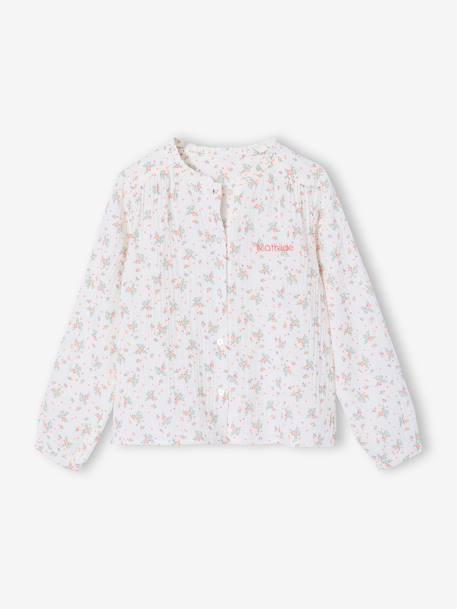 Cotton Gauze Shirt for Girls ecru+pale pink+printed white - vertbaudet enfant 