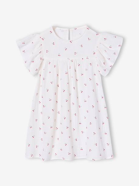 Robe fille en gaze de coton imprimée beige+beige imprimé+rose+rose pâle+vanille - vertbaudet enfant 