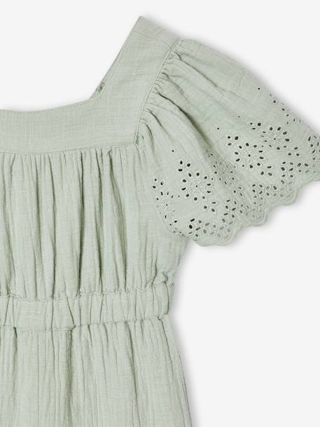 Embroidered Cotton Gauze Jumpsuit blush+sage green - vertbaudet enfant 