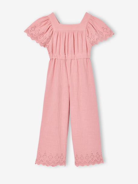 Embroidered Cotton Gauze Jumpsuit blush+sage green - vertbaudet enfant 