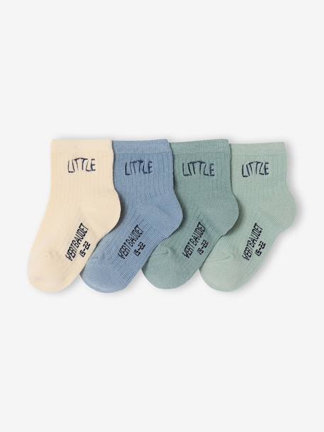 Lot de 4 paires de chaussettes 'little' bébé bleu pâle+corail+marine+rose pâle - vertbaudet enfant 