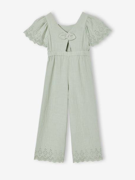 Embroidered Cotton Gauze Jumpsuit blush+sage green - vertbaudet enfant 