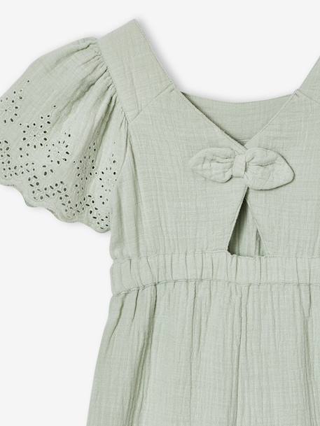 Embroidered Cotton Gauze Jumpsuit blush+sage green - vertbaudet enfant 
