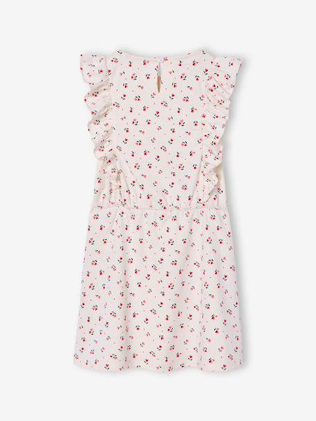 Printed frilled-sleeve dress for girls emerald green+pale pink+printed white - vertbaudet enfant 