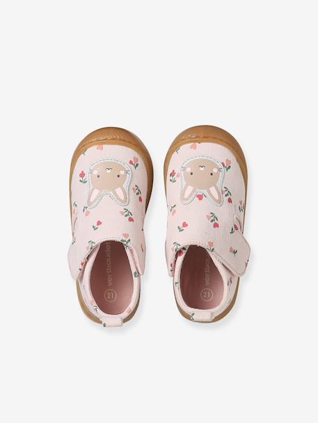 Fabric Indoor Shoes in Printed Fabric, with Hook-&-Loop Strap, for Babies chambray blue+printed pink+printed white - vertbaudet enfant 